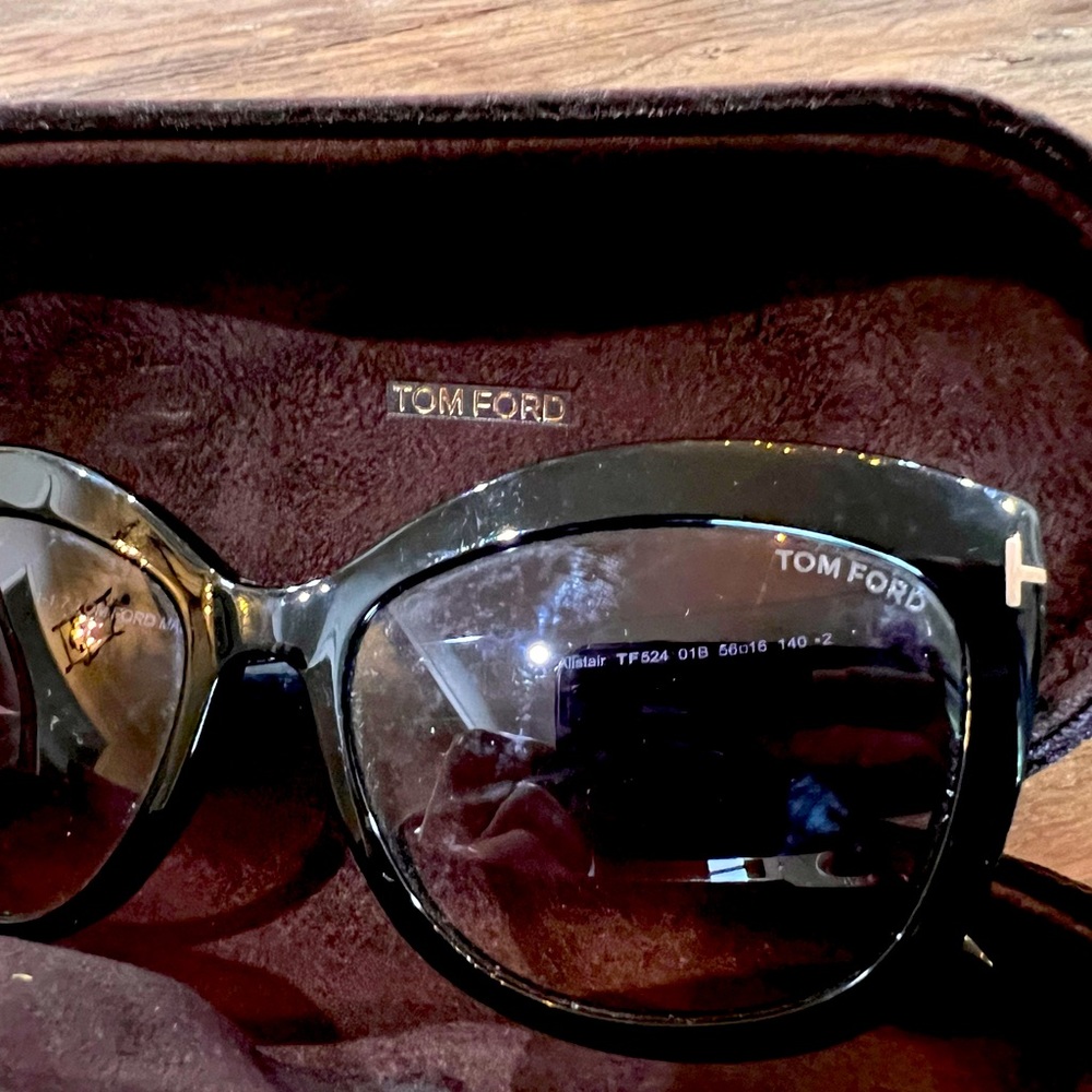 Tom Ford Alistair sunglasses, case, and cloth